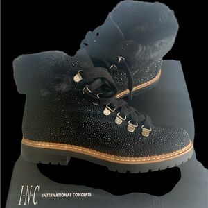 INC International Concepts Black and Brown Winter Rain Boots